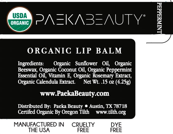 Paeka Beauty - USDA Certified Organic Lip Balm Peppermint, Vegan, Paraben Free